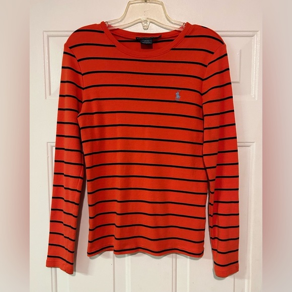 Ralph Lauren Sport Orange And Navy Blue Striped Long Sleeve Size‎ L - Picture 1 of 9
